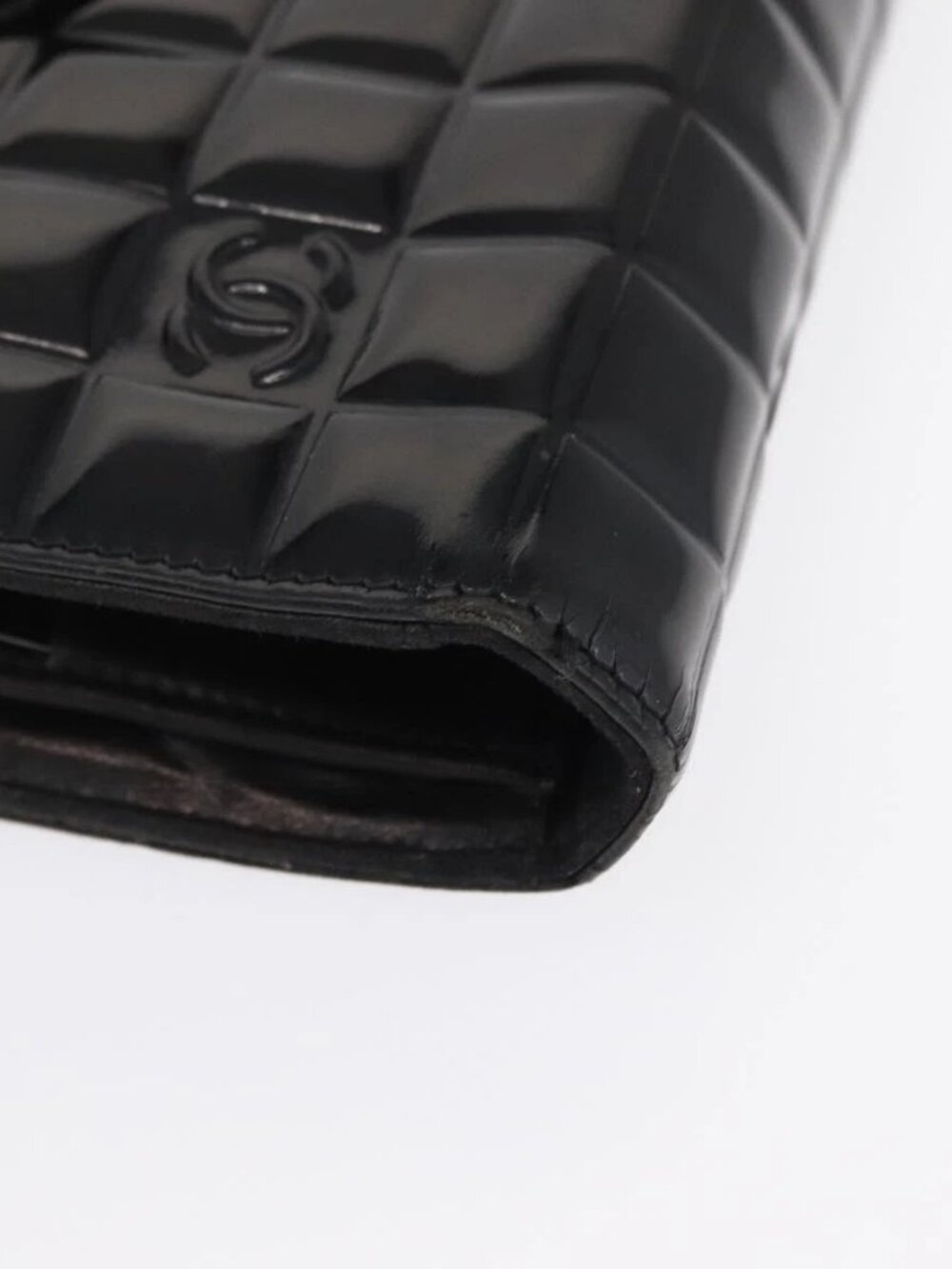CHANEL Choco Bar line Long Wallet Patent leather Black CC Auth bs32174 - Picture 3 of 16